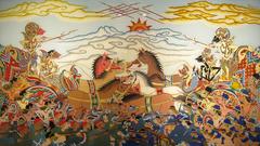 Cirebon glass painting of Bharatayudha battle in Wayang style