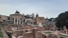 Aerial view of the Colosseum and surrounding historical sites in Rome, Italy