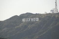 Hollywood sign on hillside with clear blue sky