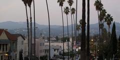 Hollywood Hills and Hollywood Sign at sunset, seen from Normandie Avenue in East Hollywood