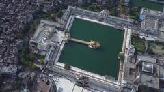 Aerial view of the Golden Temple in Amritsar, Punjab, India