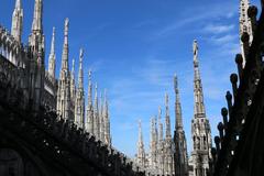 Duomo di Milano in Milan, Italy, showing the ornate Gothic facade with spires and statues