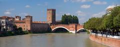 Panorama of Ponte Scaligero, Castelvecchio and Adige River in Verona, Italy