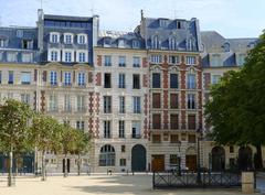 Dauphine Place in Paris with buildings numbered 10, 12 and 14