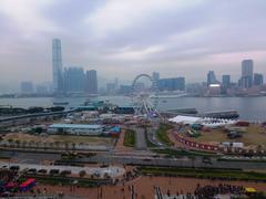 Far view of Central Star Ferry Pier and Hong Kong Observation Wheel