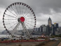 Central Waterfront Promenade in Hong Kong with the big eye Ferris wheel