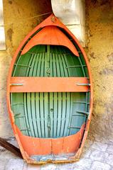 Boat painted green and orange in Saint-Tropez