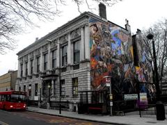 St George's Town Hall in E1, near Stepney, Tower Hamlets, Great Britain, featuring a mural commemorating the 1936 Battle of Cable Street