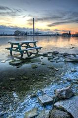 Woodbine Beach in winter at sunset in Toronto, Canada