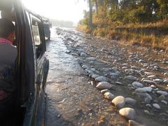 Jungle safari through river bed in Rajaji National Park, Uttarakhand, India