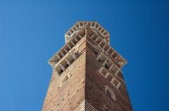 Lamberti Tower in Verona against a blue sky