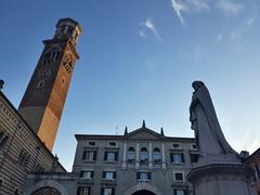 Piazza dei Signori in Verona with Torre dei Lamberti and monument to Dante Alighieri