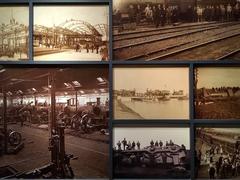 The Netherlands during the Industrial Revolution featuring stations, trains, bridges