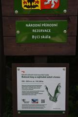 Býčí skála karst cave signboard in 2016