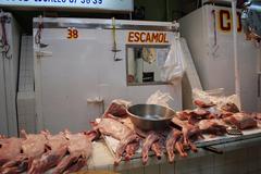 dressed goats for sale at San Juan Market in Mexico City