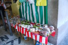 Oaxacan food products at the entrance of the San Juan Market in Mexico City