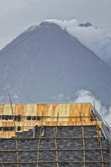 workers build the Merapi Volcano Museum in Yogyakarta