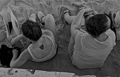 Unusual perspective of two girls in Terreiro do Paço, Lisbon