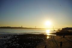 Cais das Colunas waterfront with stairs leading into the Tagus River in Lisbon