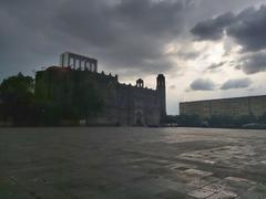 Panoramic view of Plaza de las Tres Culturas in Tlatelolco, Mexico City, Mexico with Santiago Church in the background