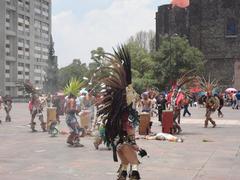 pre-Hispanic dancers at the Plaza de las Tres Culturas in Tlatelolco, Mexico City