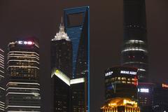 Jin Mao Building, Shanghai World Financial Center and Shanghai Tower at night