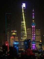 Shanghai city skyline with Oriental Pearl Tower and high-rise buildings