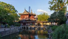 Tingtao Tower Exhibit Hall and pond in Yu Garden, Shanghai