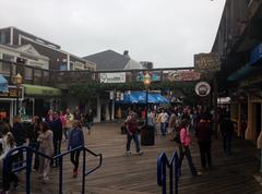 Fisherman's Wharf in San Francisco with Alcatraz Island in the background