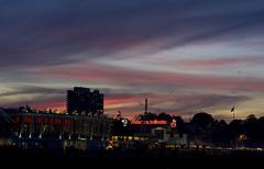 Painted sky view from Pier 39 at sunset