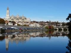 L'Isle River, Saint-Front Cathedral, and Barris Bridge from greenway in Périgueux, Dordogne, France