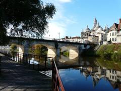 Pont des Barris and Saint-Front Cathedral seen from the greenway, Périgueux, Dordogne, France