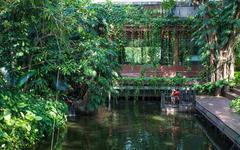 Scenic view of Sampran Riverside in Bangkok, Thailand with lush greenery and a serene river