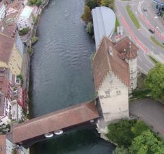 Landvogteischloss and historic museum with wooden bridge in Baden, Switzerland