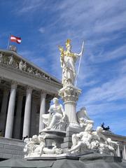 Athena statue in front of Austrian Parliament Building in Vienna