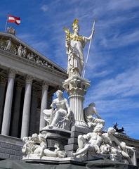 Austrian Parliament Building with Athena statue in Vienna