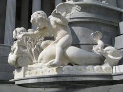 Cupids riding dolphins on the Pallas Athene fountain