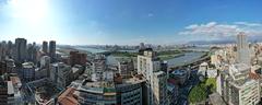 Aerial panorama of Taipei city's west side facing the Tamsui River