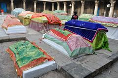 Colorful tomb covers at Rani No Hajiro in old Ahmedabad