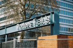 Potters Fields Park sign behind City Hall