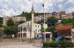 Poliçan Albania Communist era residential houses with mosque