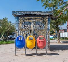 colored trash cans