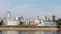 Imhoff-Chocolate Museum in Cologne with low Rhine water level