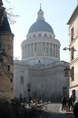 Panthéon in Paris seen from rue de la Montagne-Sainte-Geneviève