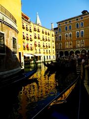 Panoramic view of Venice with the Goldoni statue in the foreground