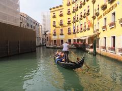 Bacino Orseolo canal with gondolas in Venice