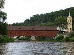 Radošovský Covered Bridge over the Ohře river in Radošov, Czech Republic