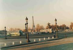 Eiffel Tower view from Seine River in Paris at sunset