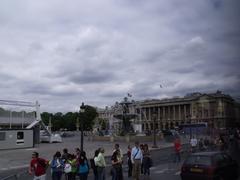 Fontaine des Fleuves at Place de la Concorde in Paris with preparations for Bastille Day