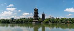 Guilin cityscape with Li River and surrounding karst mountains